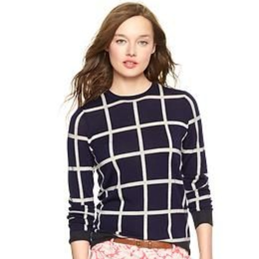 Navy wool sweater windowpane from Gap